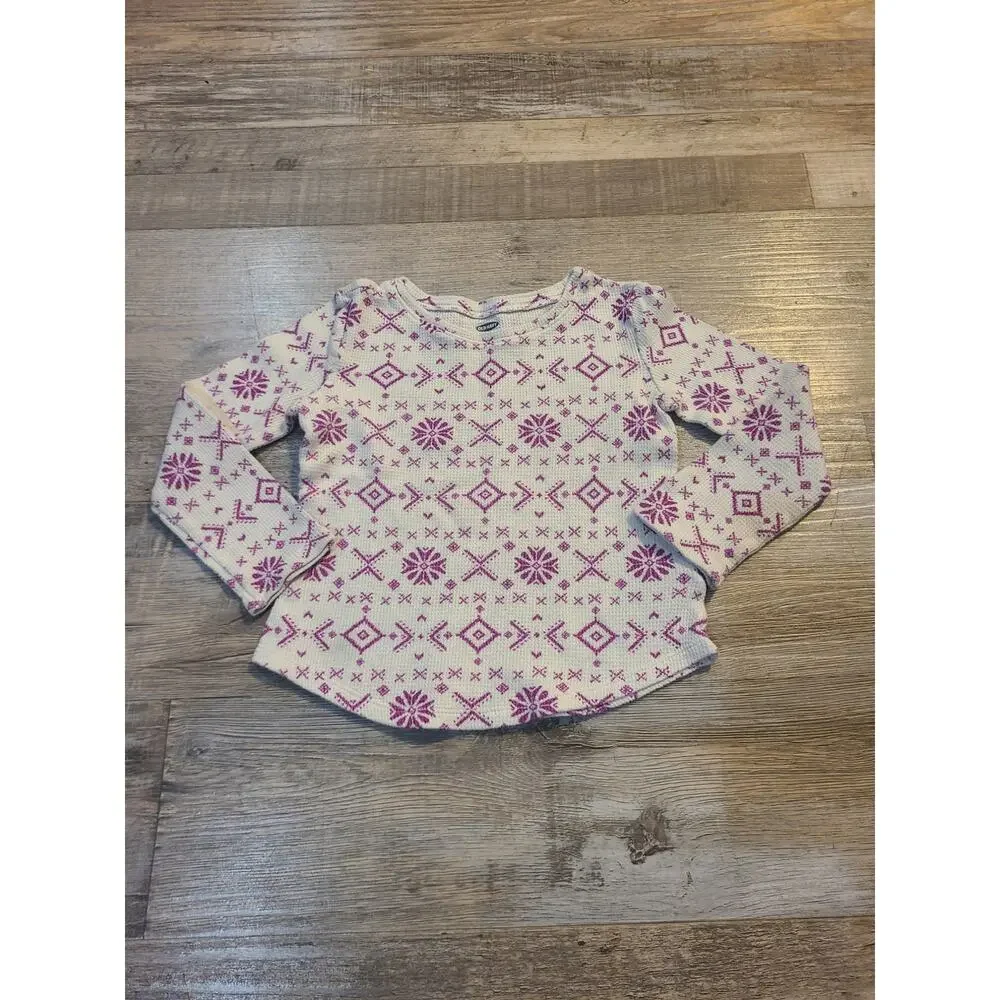 Old navy 3t girls pink and white cotton thermal long sleeve shirt